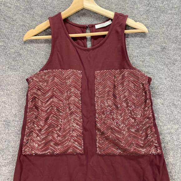 Piperlime Blouse Women S Small Red Sleeveless Hook & Eye Sequin Pockets Rayon - Picture 3 of 10